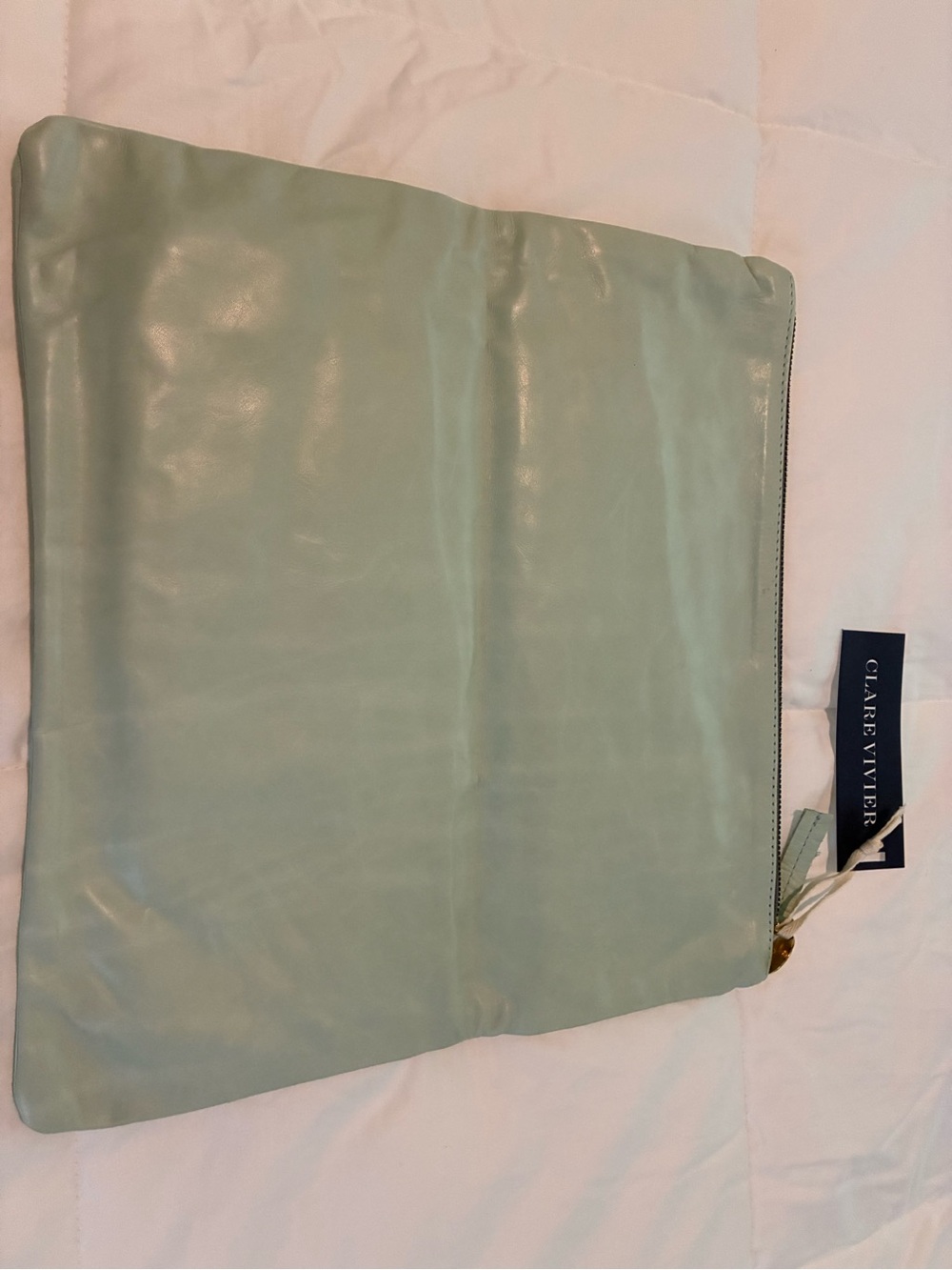 Clare V Light Mint Green Leather Zip Pouch - Picture 4 of 5
